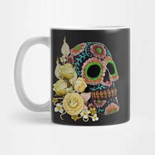 Yellow Floral Black Sugar Skull Day Of The Dead Mug